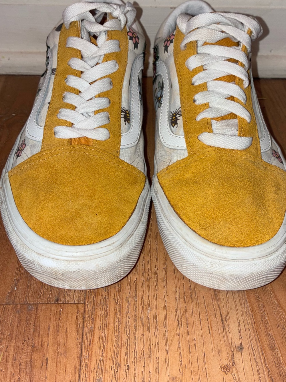 Vans Old Skool Floral Checkerboard Sneakers - Yellow Mustard & White - Picture 4 of 6
